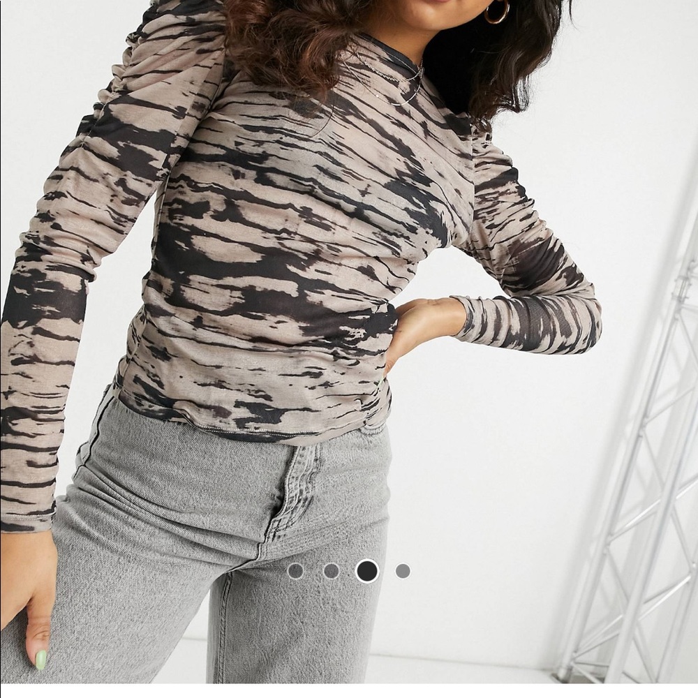 ASOS mesh top with puff sleeves and high neck in tie-dye!